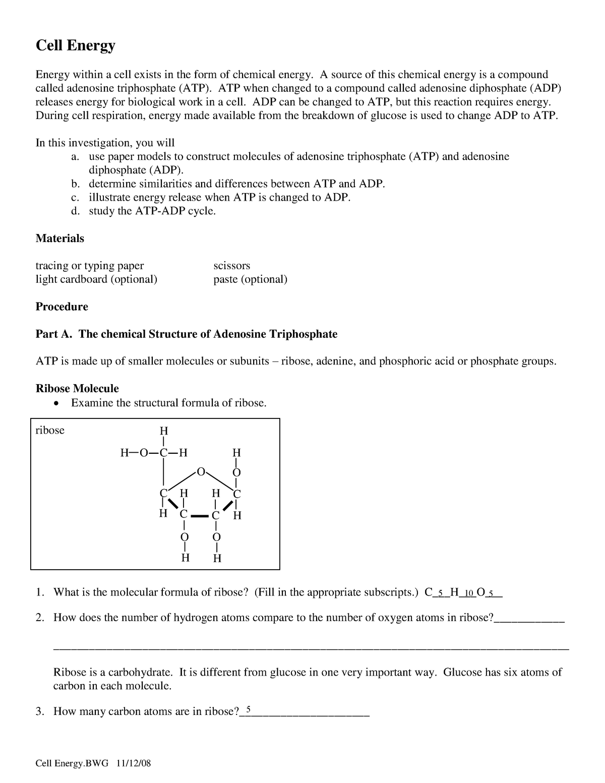 Cell Energy worksheet - Bio22 - Biology - StuDocu Pertaining To Atp Worksheet Answer Key