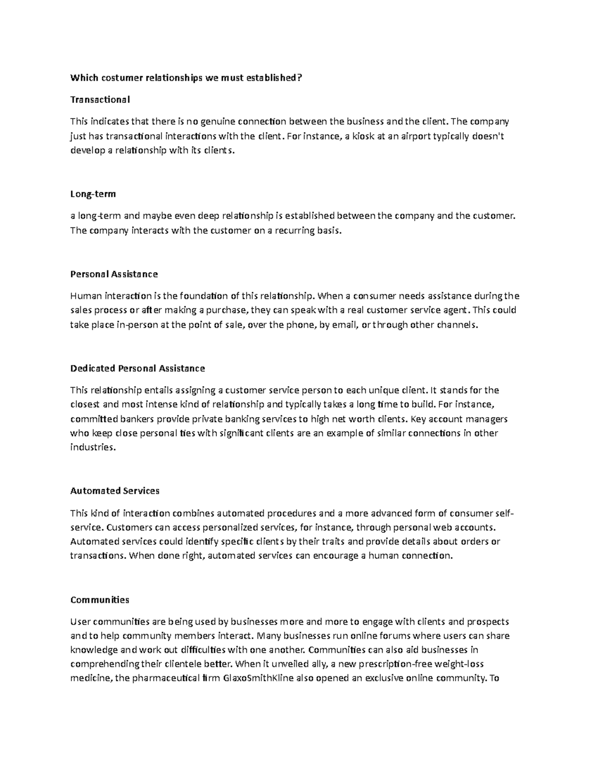 Which costumer relationships we must established - Which costumer ...