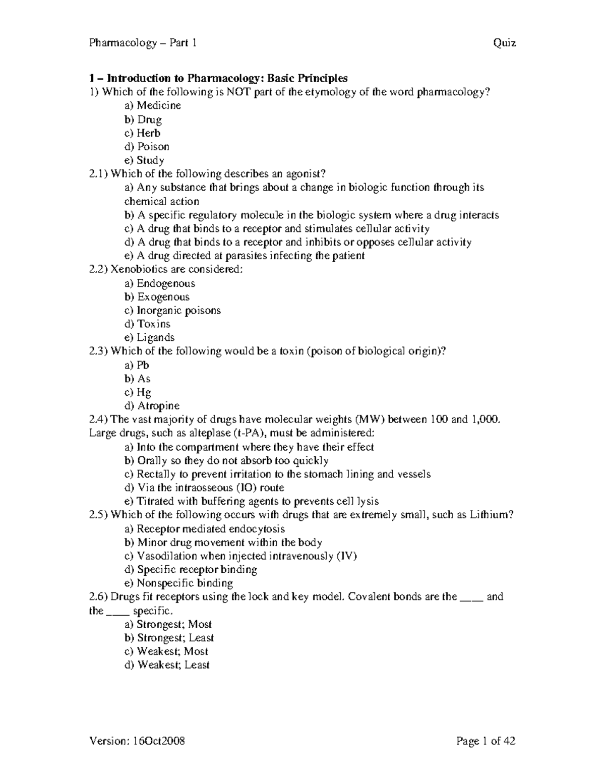 Usmle pharmacology quiz multiple choice - Pharmacology – Part 1 Quiz 1 ...