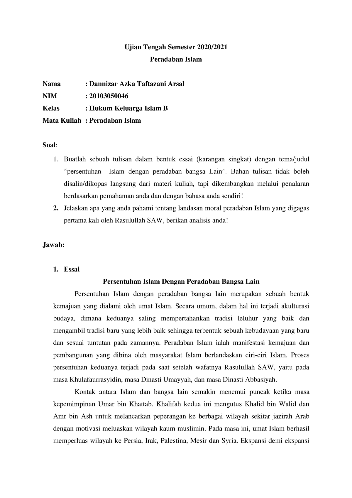 soal essay peradaban islam