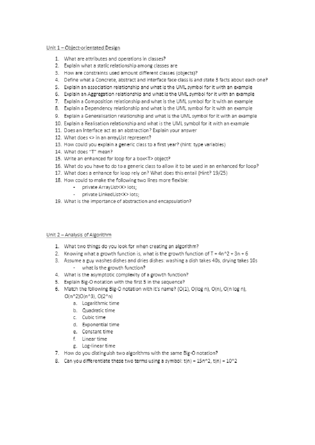 Dsa uni 1 10 questions cs2310 studocu