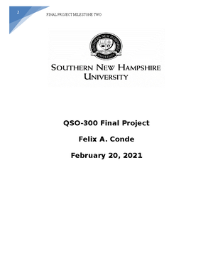 QSO 300 Milestone Three@ - Running Head: FINAL PROJECT MILESTONE THREE ...