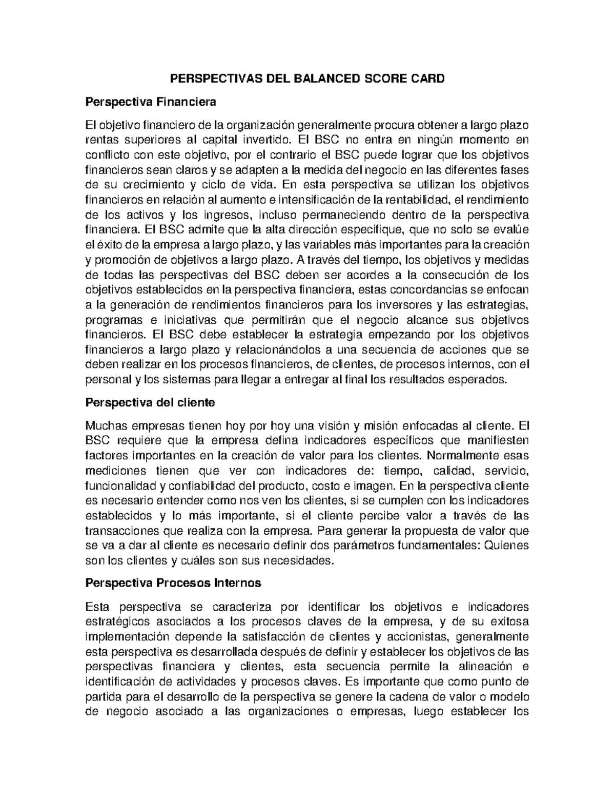 Perspectivas DEL Balanced Score CARD - PERSPECTIVAS DEL BALANCED SCORE ...
