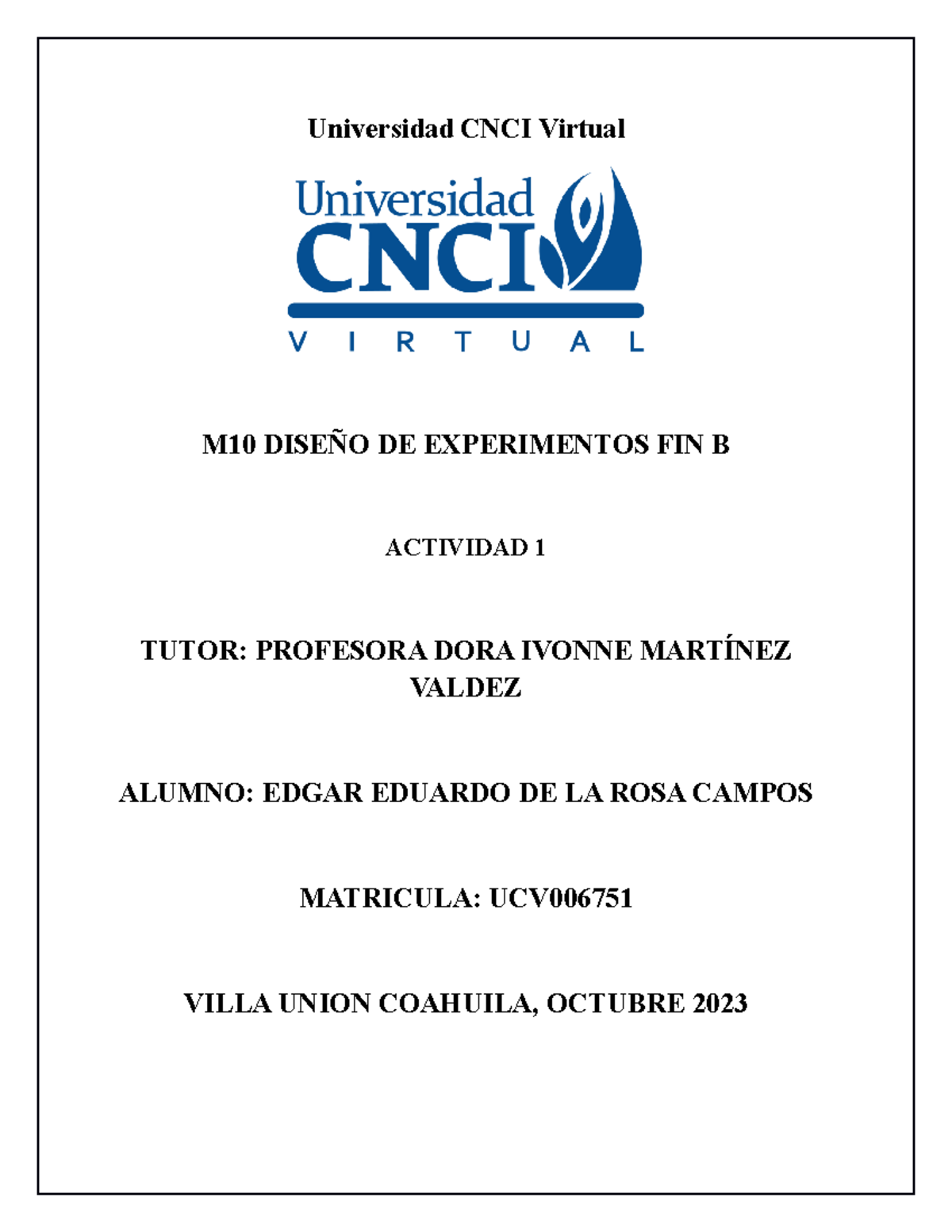 Actividad 1 Diseño De Experimentos Universidad Cnci Virtual M10