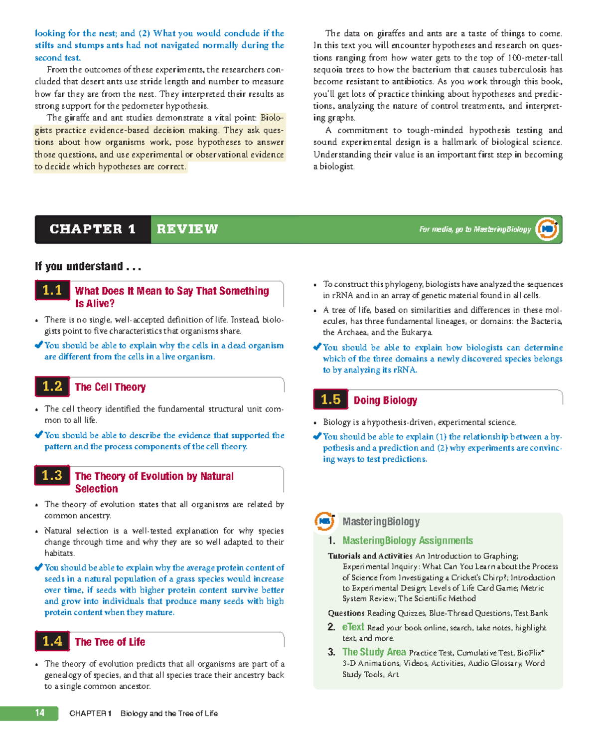 Bio review sheets - 14 CHAPTER 1 Biology and the Tree of Life CHAPTER 1 ...