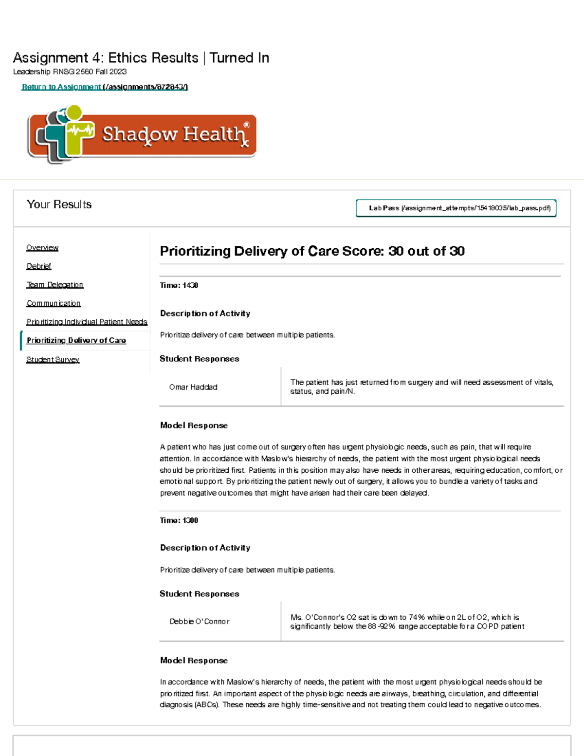 shadow health leadership assignment 4 ethics quizlet