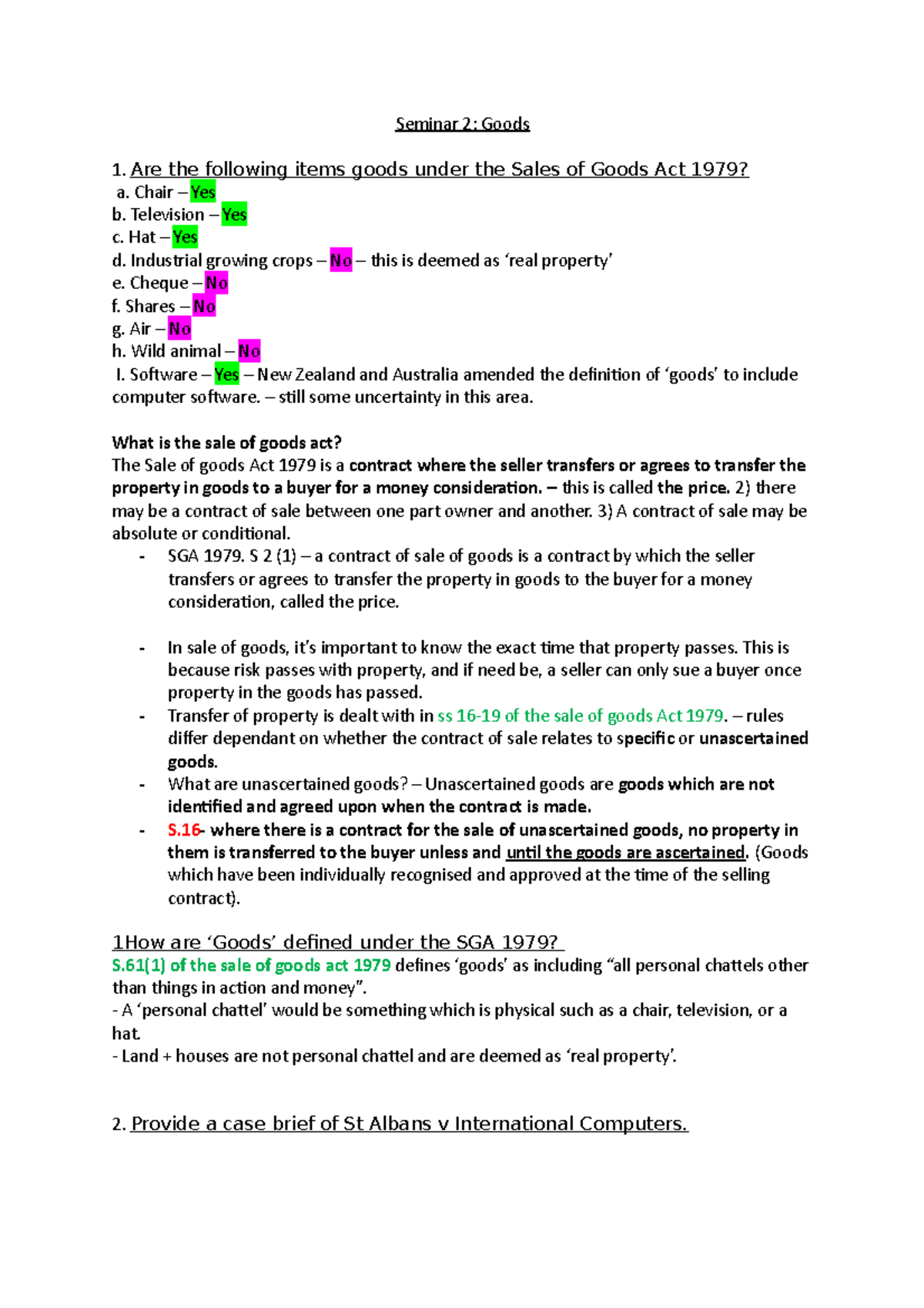 Seminar 2 - Goods - Seminar 2: Goods Are The Following Items Goods ...