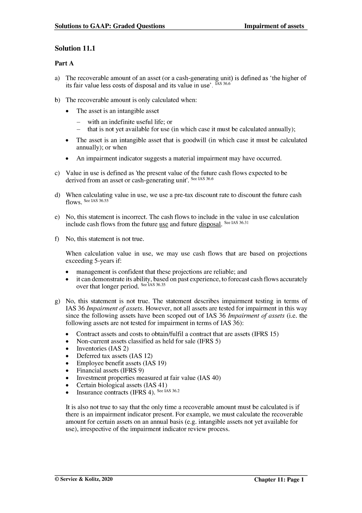 11 Impairment of assets s20 final - Solution 11. Part A a) The ...