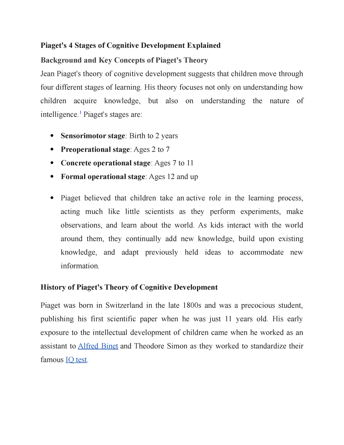 Piaget notes Piaget s 4 Stages of Cognitive Development