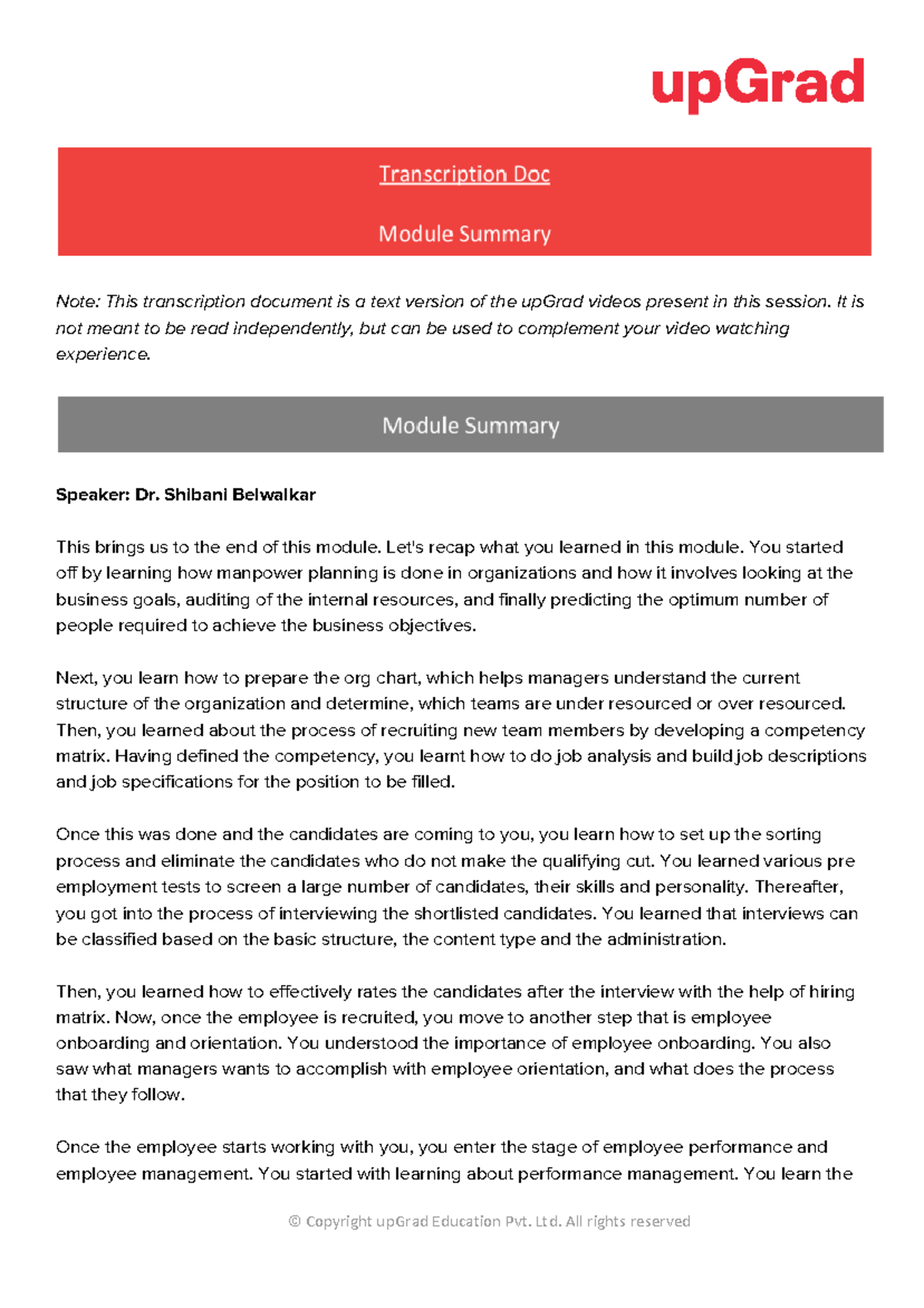 Transcription Module Summary - Note: This transcription document is a ...