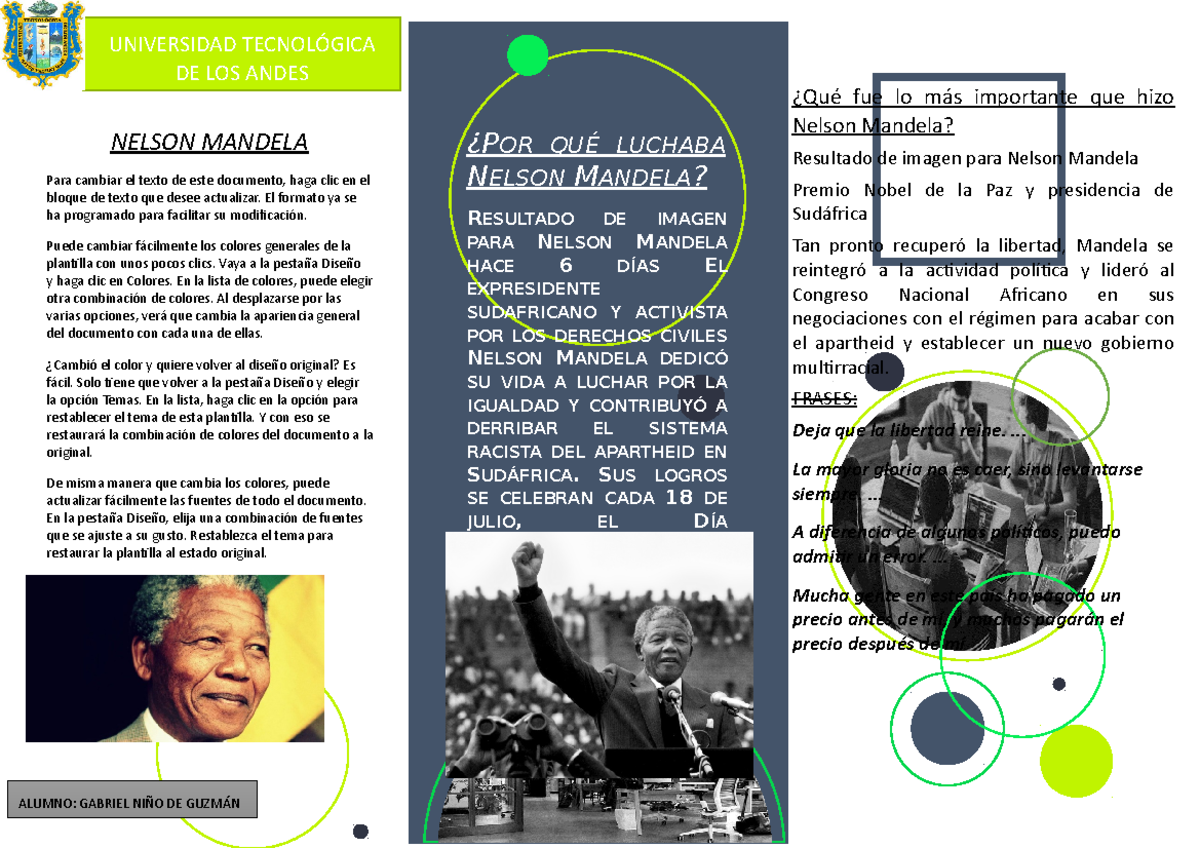 Nelson Mandela triptico Original 100% - NELSON MANDELA Para cambiar el
