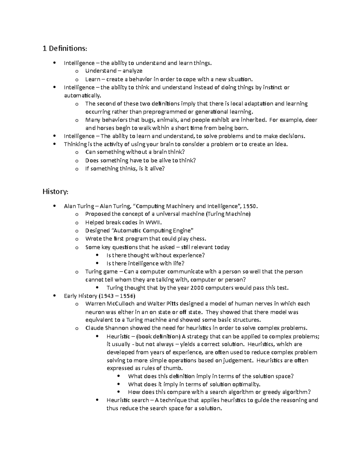 Lecture notes - dxtycltuvyibonk;ml - 1 Definitions: Intelligence – the ...