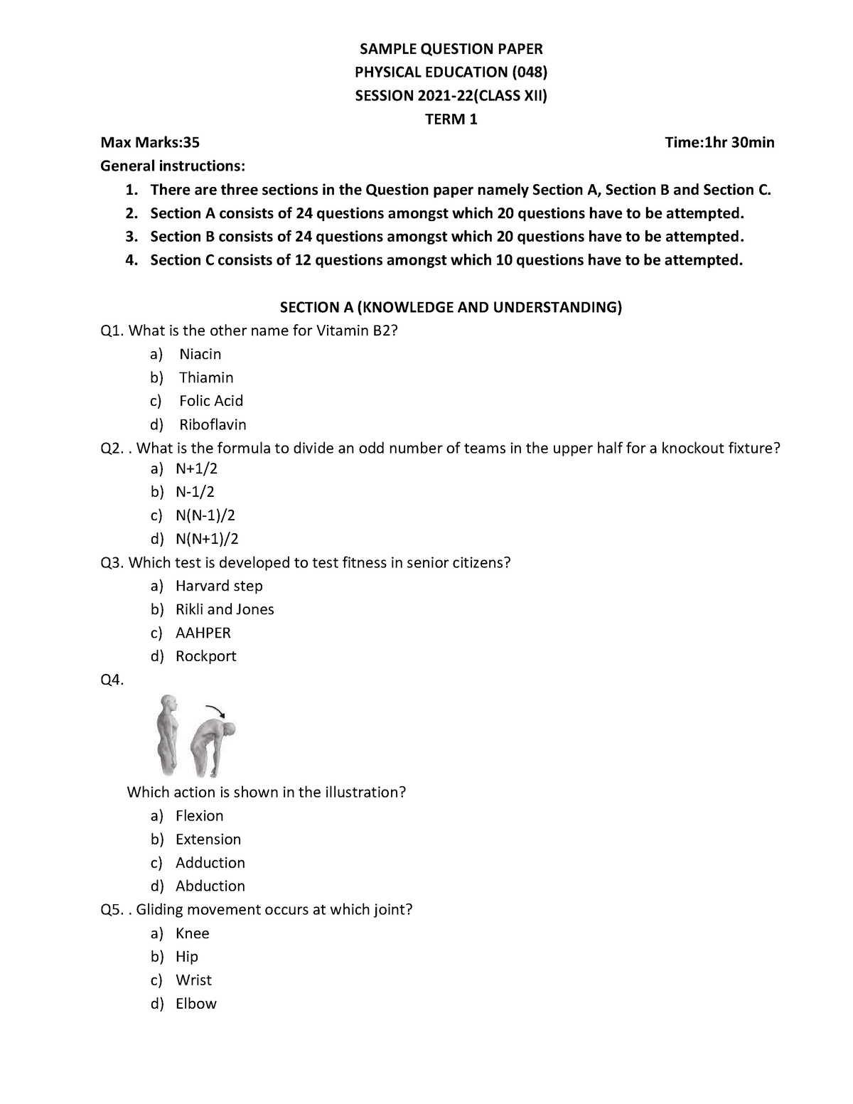 physical education question paper 2021