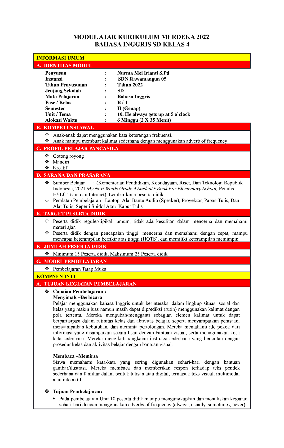 10. Modul Ajar B. Inggris Unit 10 Kelas 4 ( Dicariguru - MODUL AJAR ...