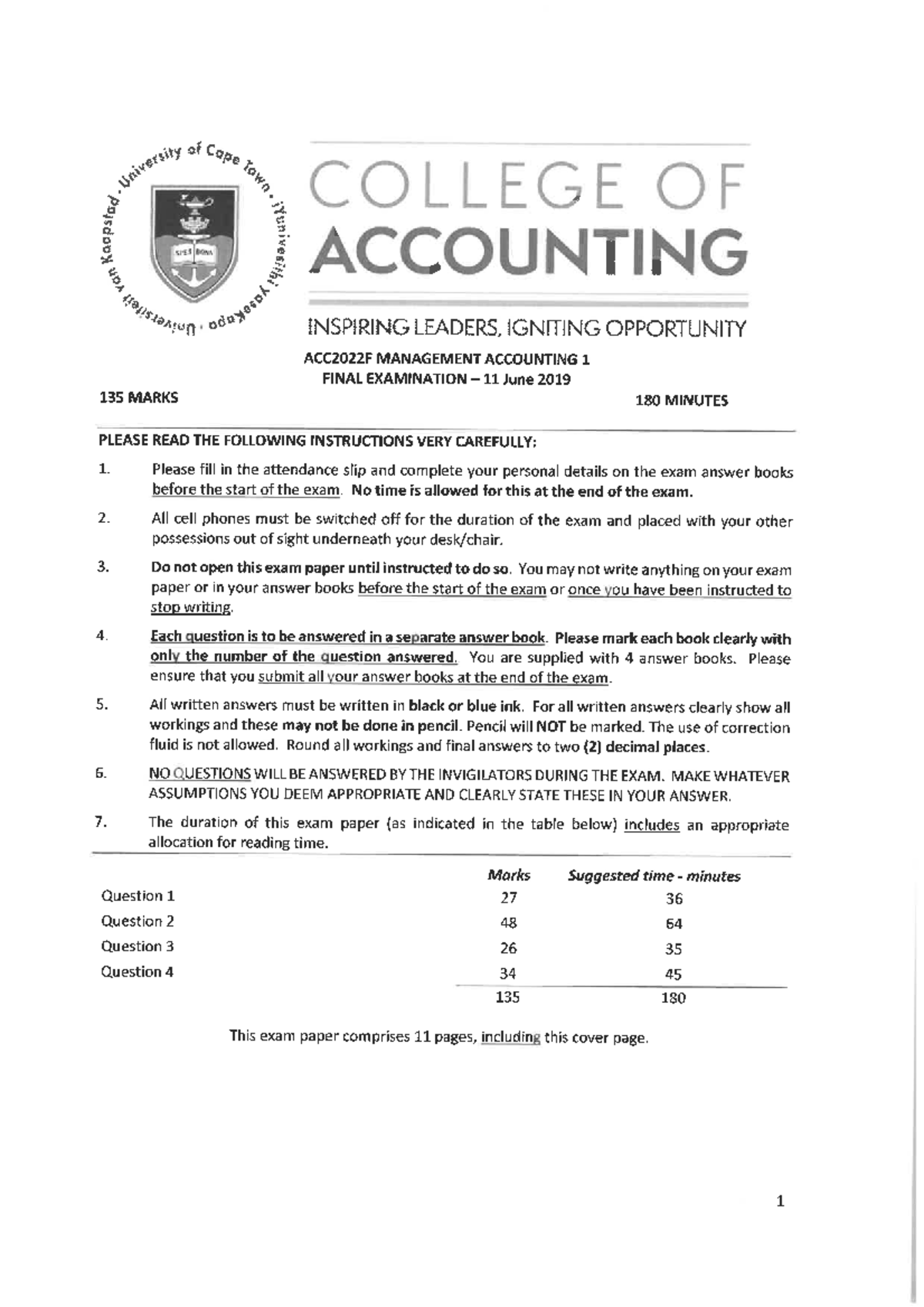 ACC2022F Final exam june 2019 - ACC2022F - Studocu