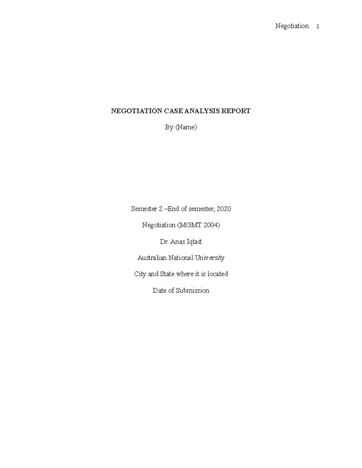2010 22 g1 2000 Negotiation 27 Oct Negotiation 1 NEGOTIATION CASE