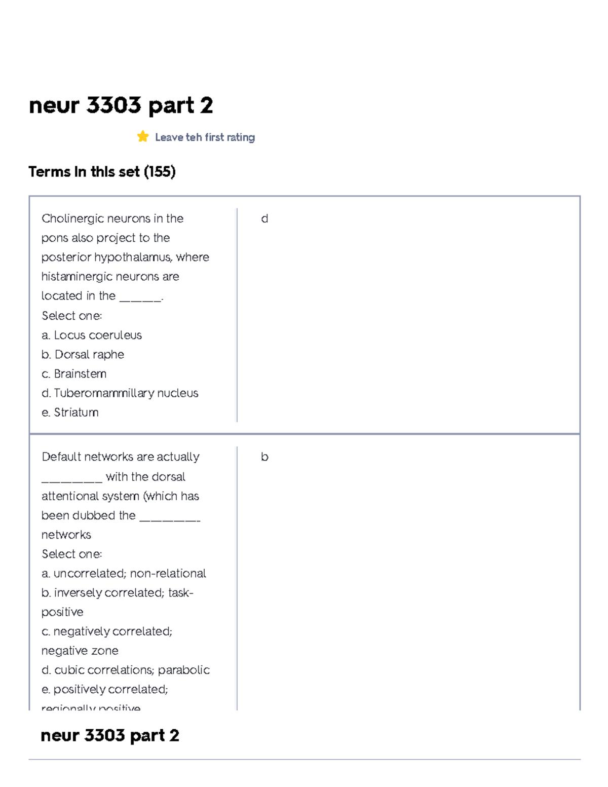 Neur 3303 part 2 notes - neur 3303 part 2 Leave teh first rating Terms ...