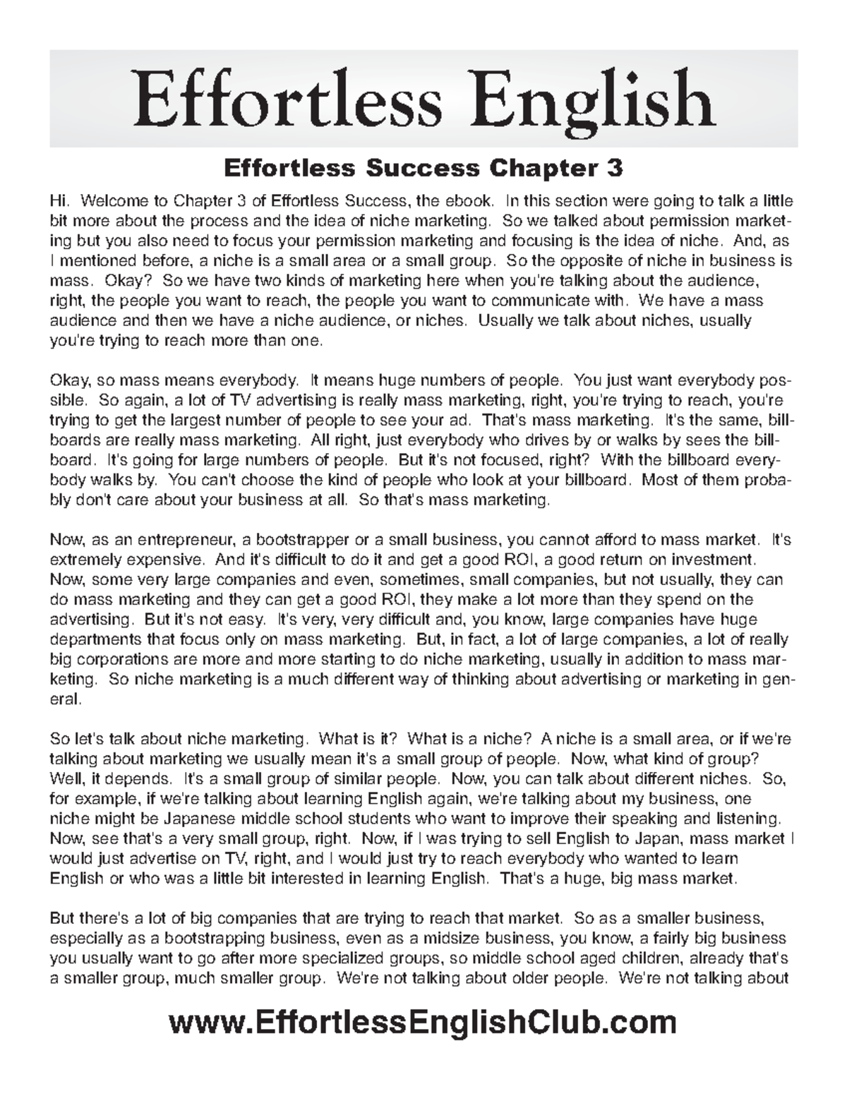 Effortless Success Chpt. 3 - Effortless English Hi. Welcome to Chapter ...