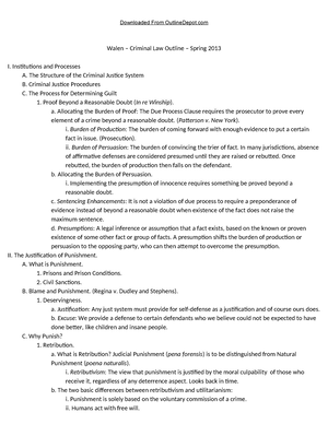 Braithwaite Crim Law Outline 2015 - I. Chapter 1 1. Proof Beyond A ...