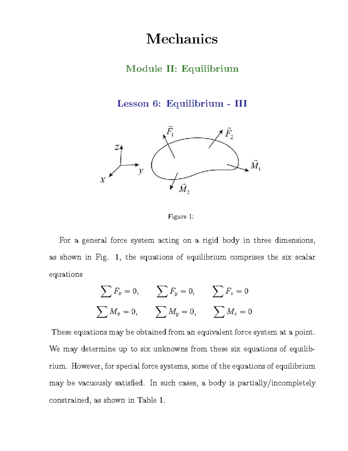 Module 2 Equilibrium 3 - Lecture Notes 1 - Mechanics Module II ...