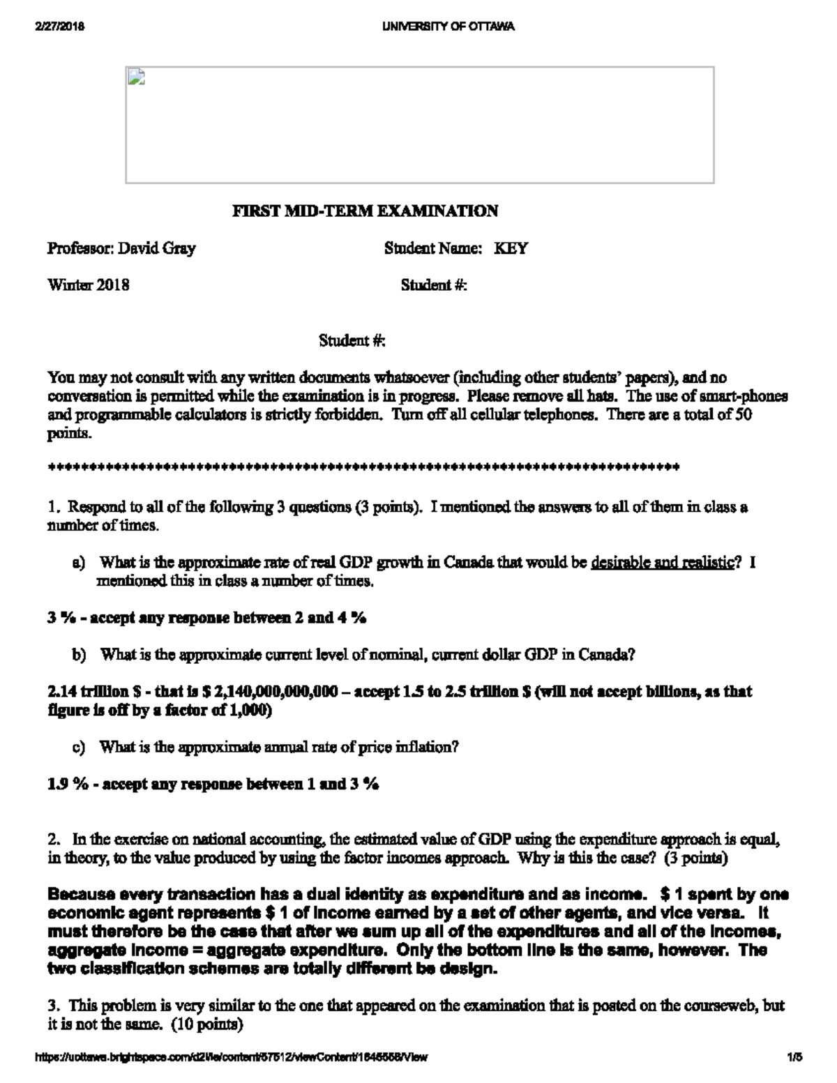 Midterm 1 Winter 2018, questions and answers - 2/27/2018 UNIVERSITY OF ...