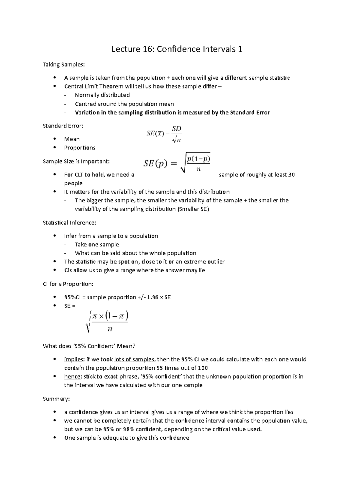 Lecture 16 - Confidence Intervals 1 - One sample is adequate to give ...