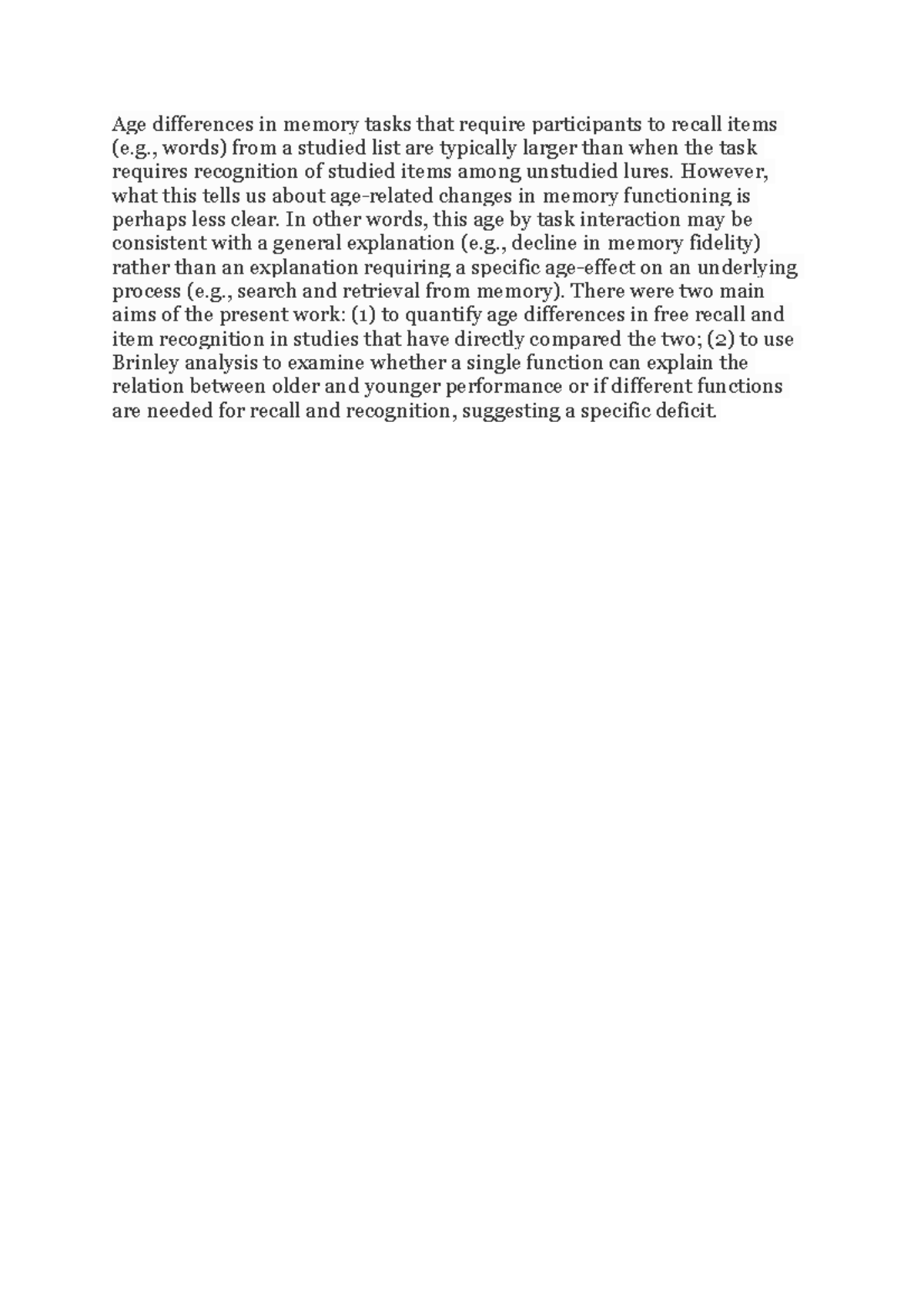 Upload 2 - LECTURE NOTES. - Age differences in memory tasks that ...