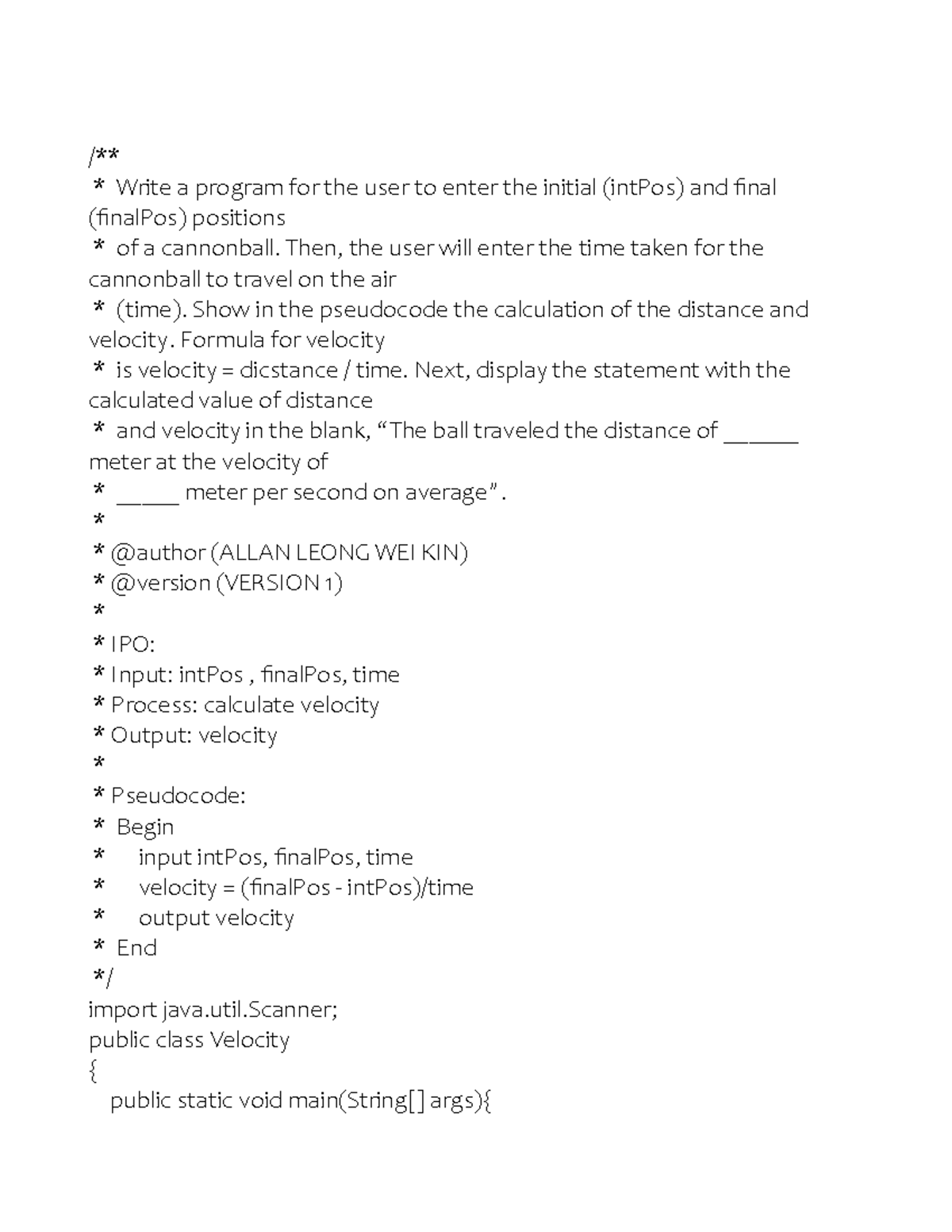 Calculate Velocity based on coordinates that are entered by users ...