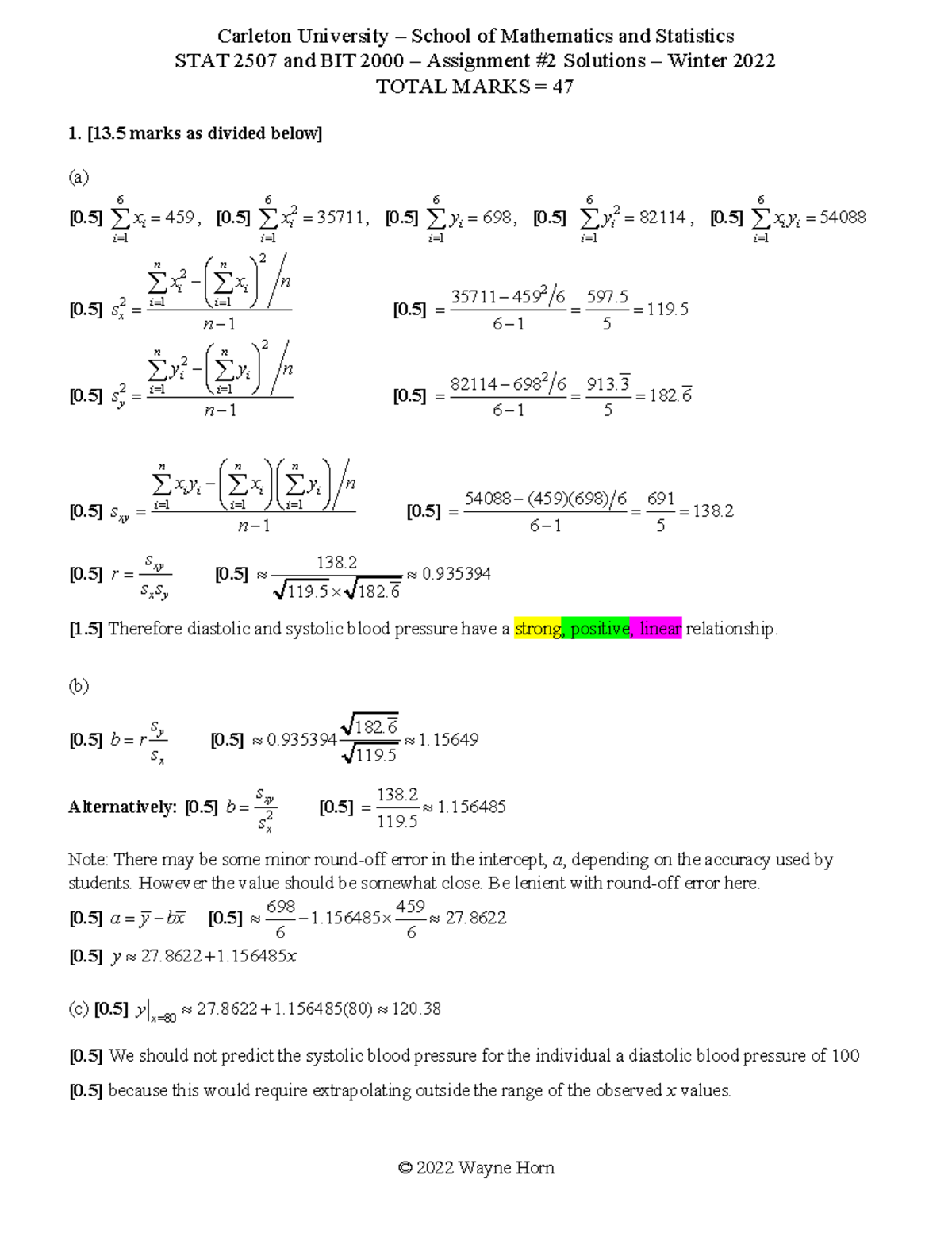 MA2507 Assignment 2 Solutions Winter 2022 - Carleton University ...