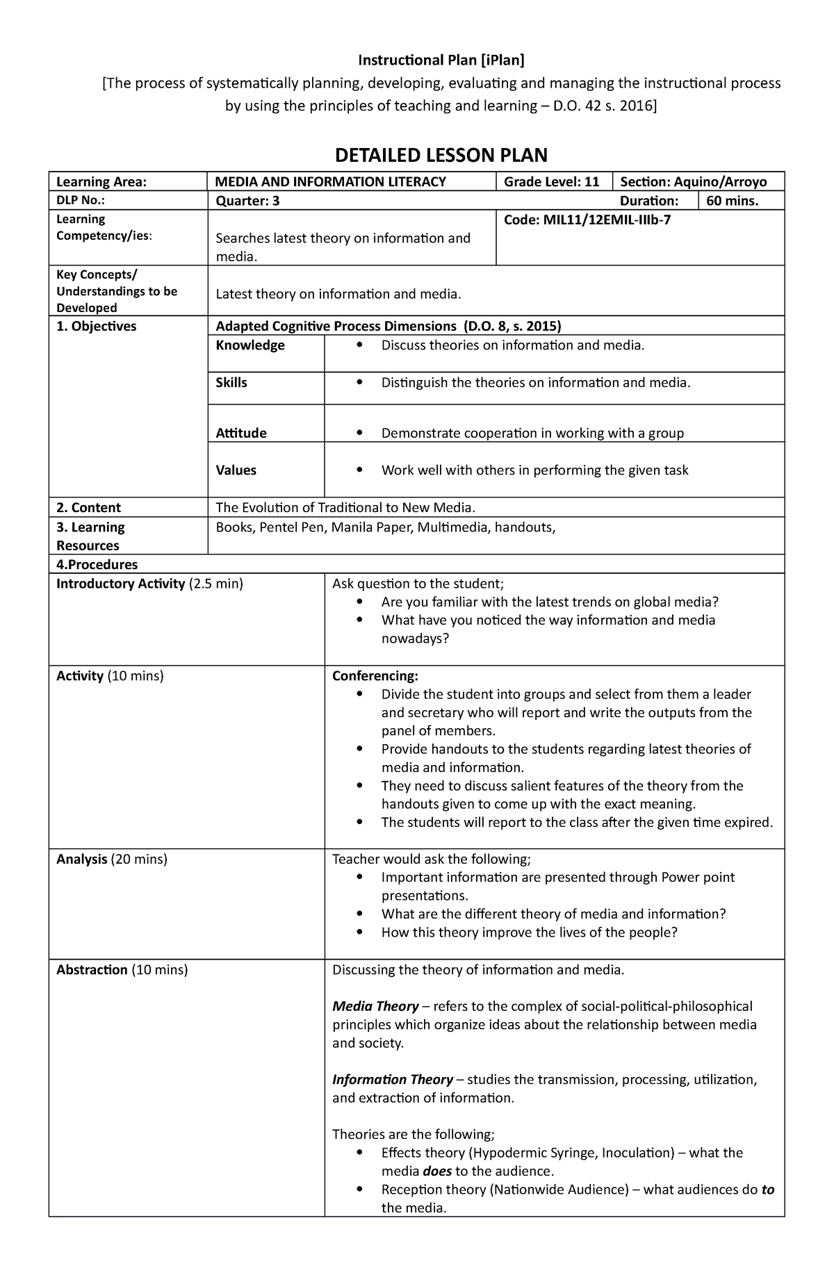 MILQ3 LC7 - Media and Informatio Literacy - Instructional Plan [iPlan ...