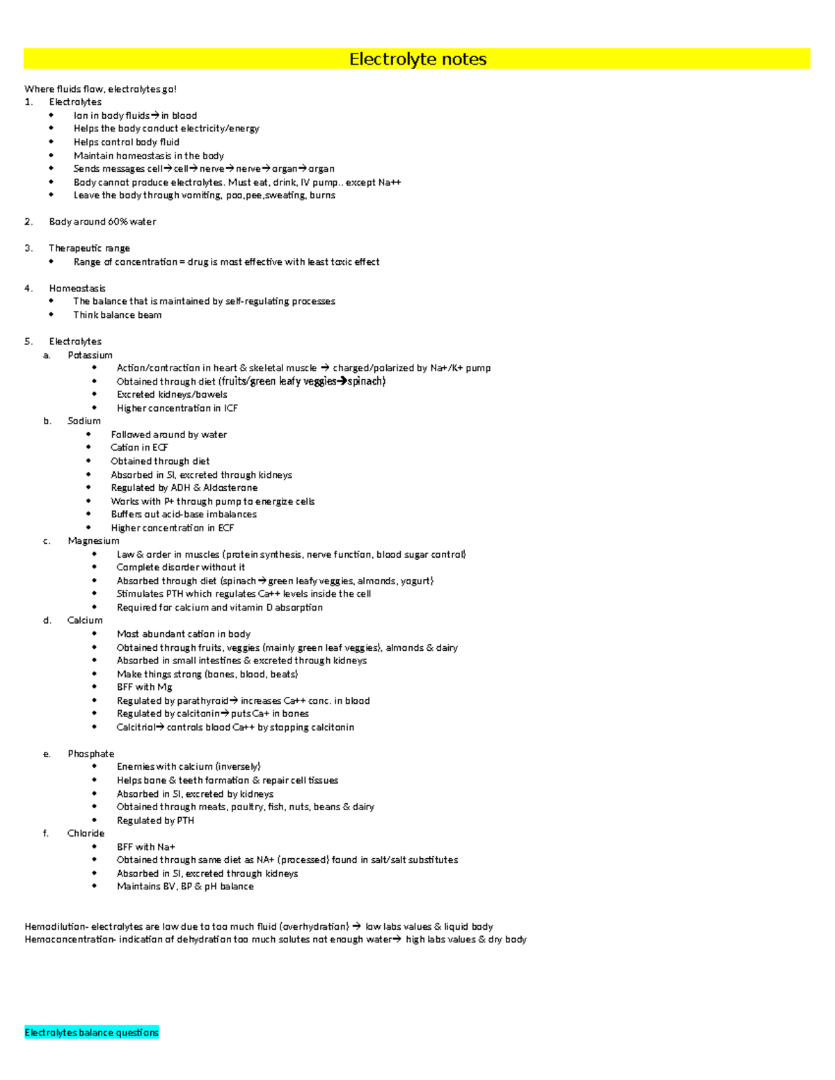 Electrolyte practice questions - Where fluids flow, electrolytes go ...