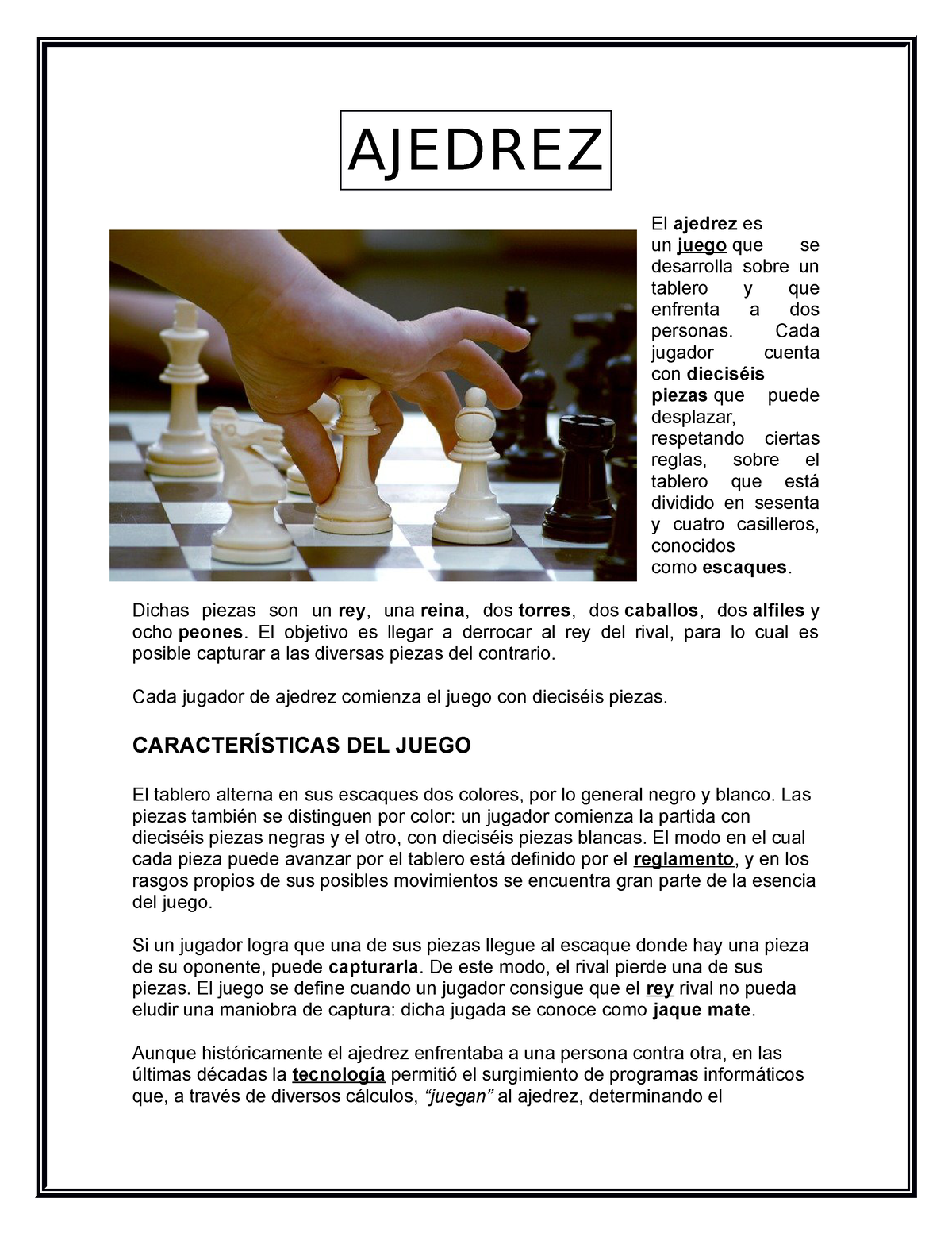 Ajedrez reto 5 - RETO 5 - UPAEP 28 de agosto de 2022 Ajedrez El ajedrez es  un juego entre dos - Studocu