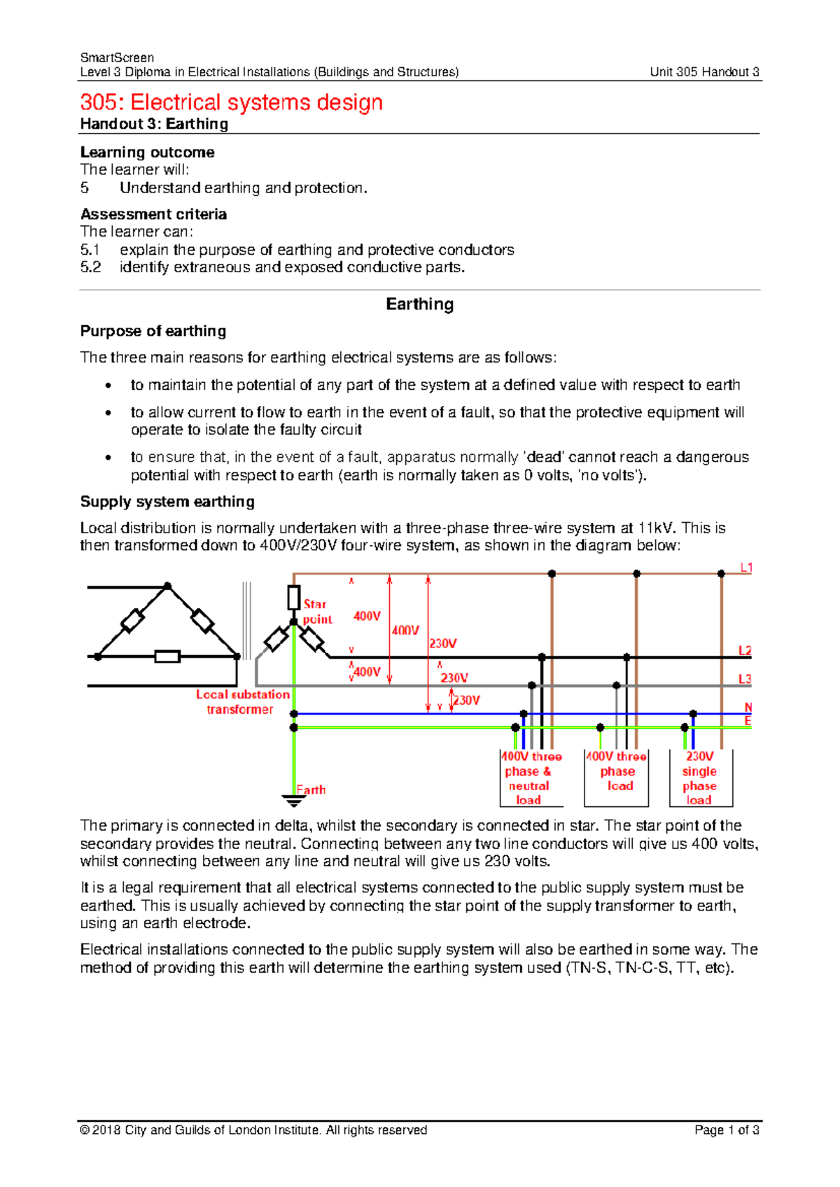 L3 305-03 handout Earthing 2017 - SmartScreen Level 3 Diploma in ...