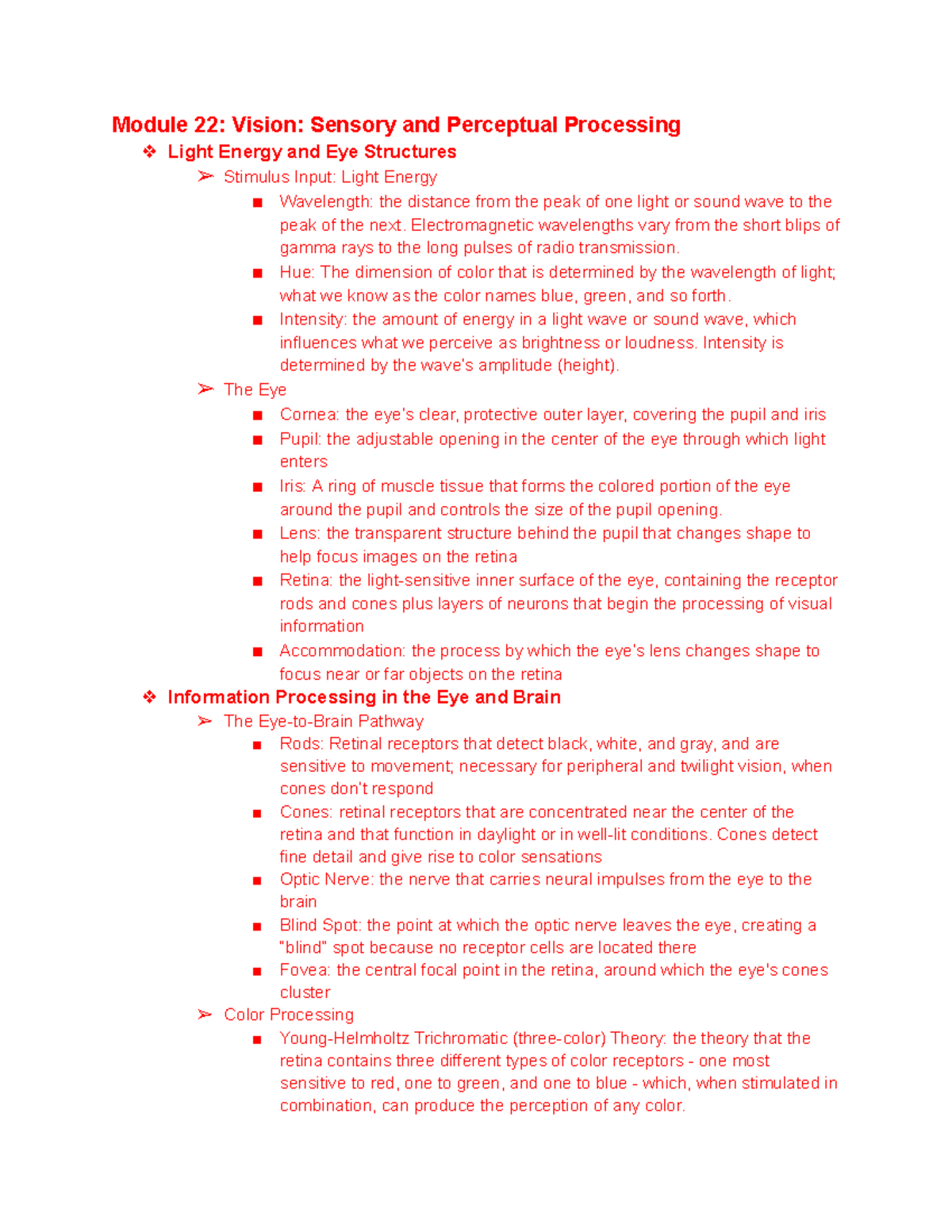 Module 22 Vision Sensory and Perceptual Processing1 Module 22