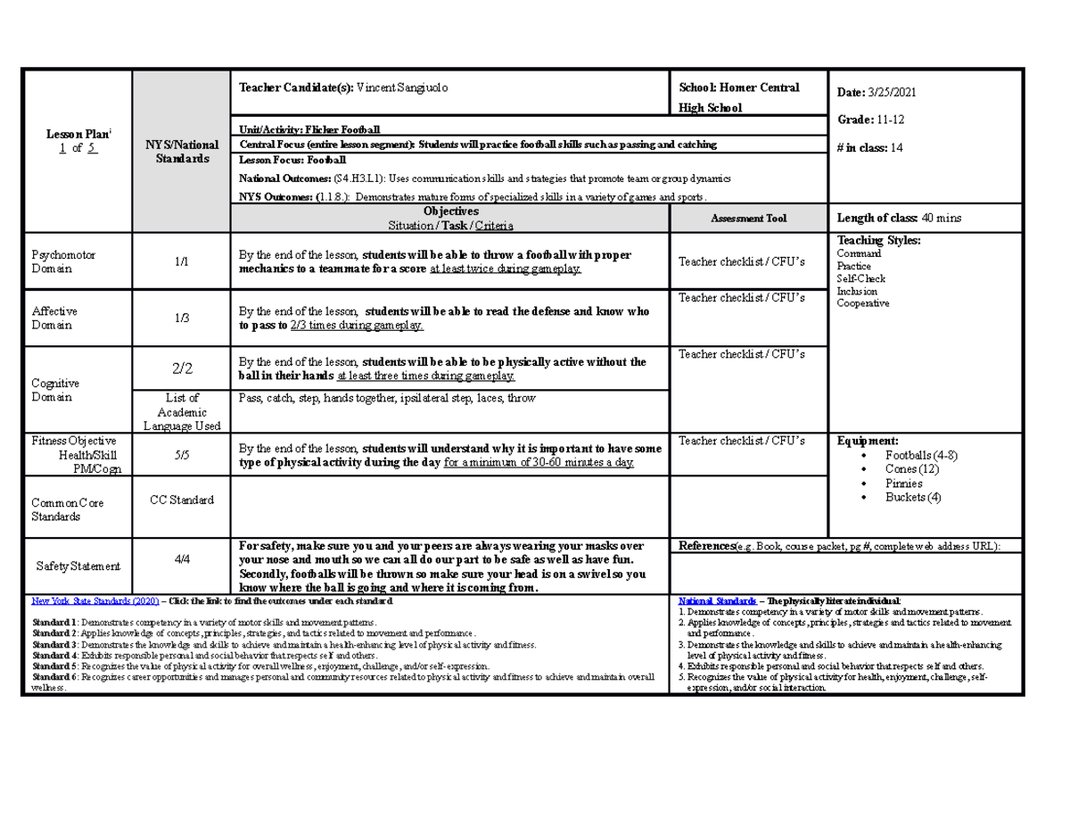 Week 6 student teaching lesson plan - Lesson Plani 1 of 5 NYS/National ...