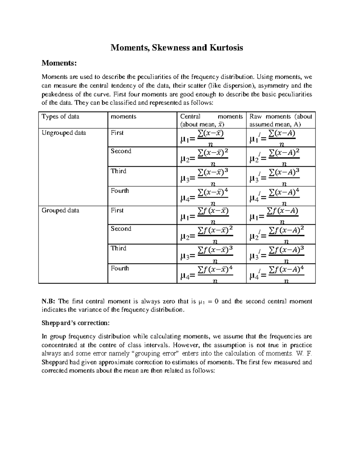 Moments Skewness and Kurtosis - Moments, Skewness and Kurtosis Moments ...