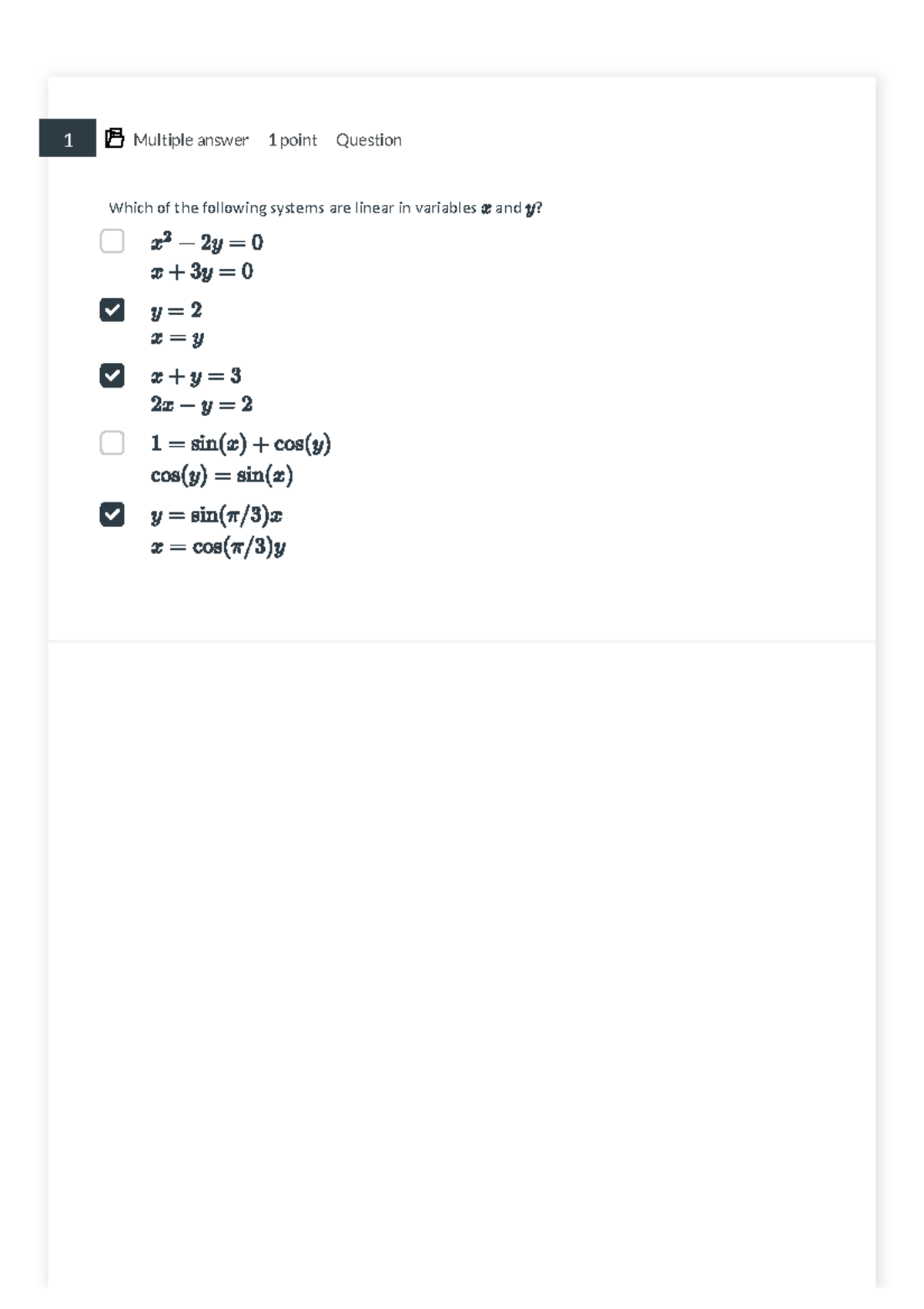 Lecture Quiz 2 - Multiple answer 1 point Question Which of the ...