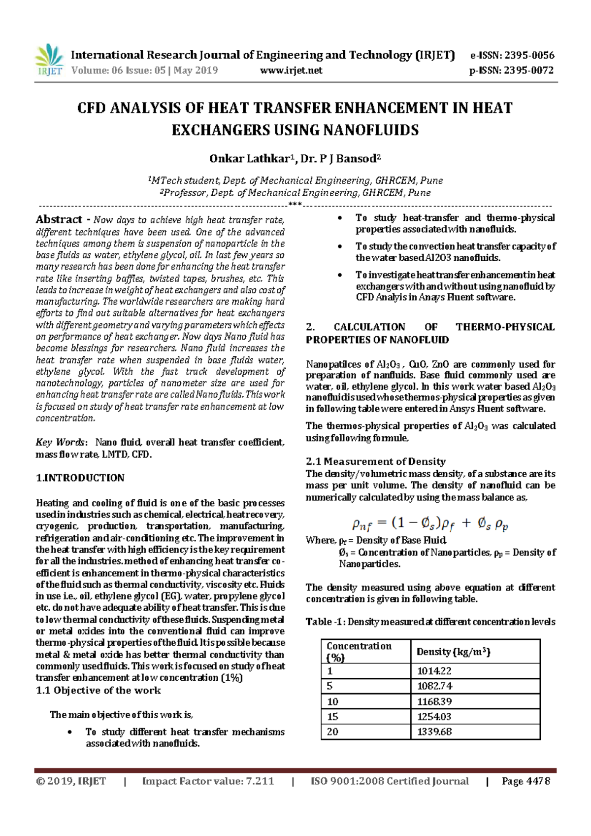 CFD Analysis OF HEAT Transfer Enhancemen - Volume: 06 Issue: 05 | May ...