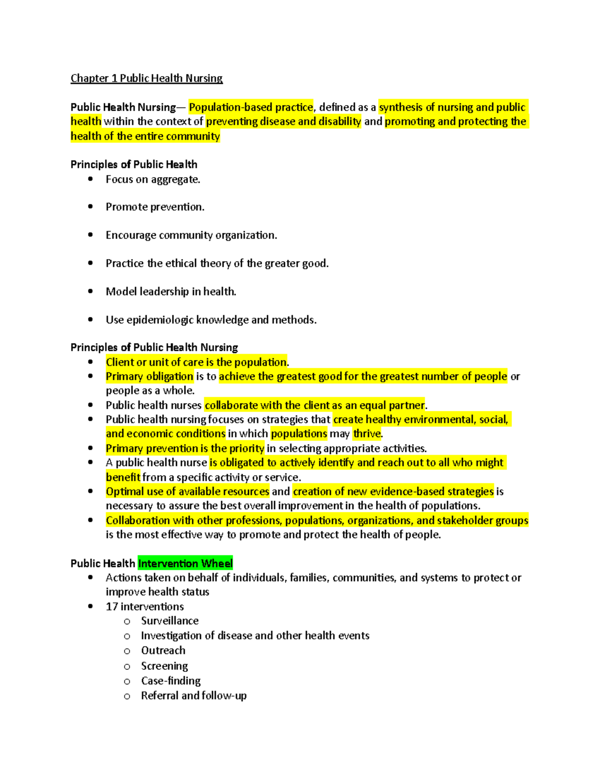 CHN Exam 1 - Nur491 - Chapter 1 Public Health Nursing Public Health ...