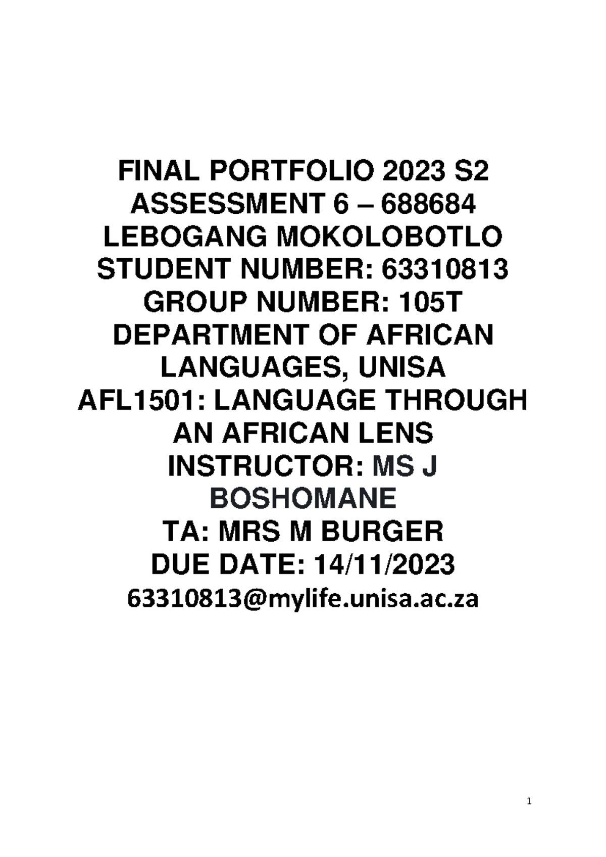 63310813 AFL1501 Assessment 06 FINAL PORTFOLIO 2023 S ASSESSMENT 6