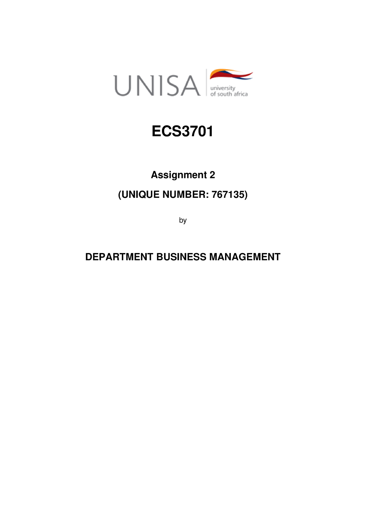 Ecs3701 Assignment 2 Ecs Assignment 2 Unique Number 767135 By Department Business 5058