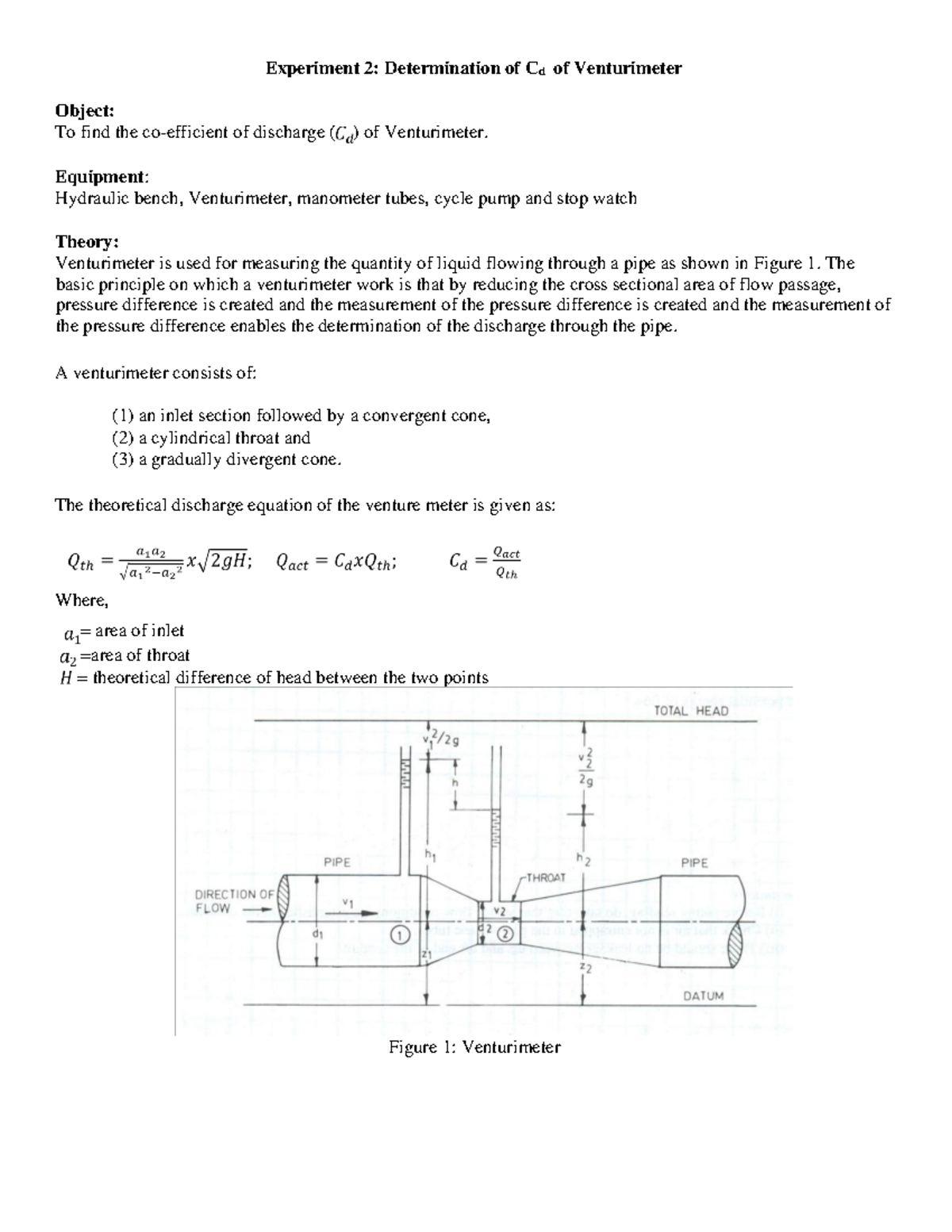 Experiment No 2 Determination of coefficient of discharge by ...