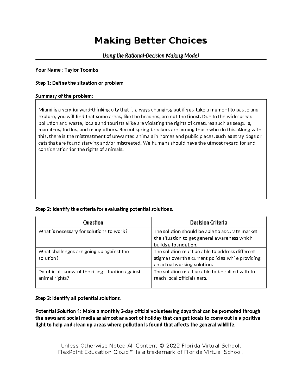 Making better choices assignment template - Making Better Choices Using ...