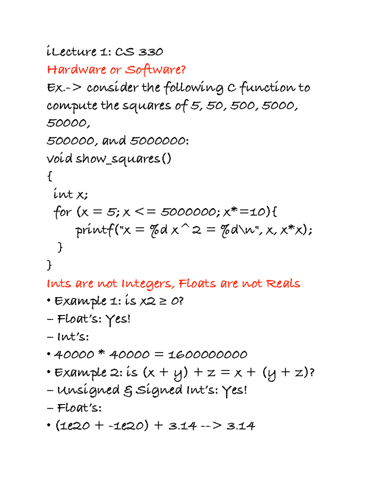 CS330Lecture 1 - Lecture Notes For Exam - ILecture 1: CS 330 Hardware ...