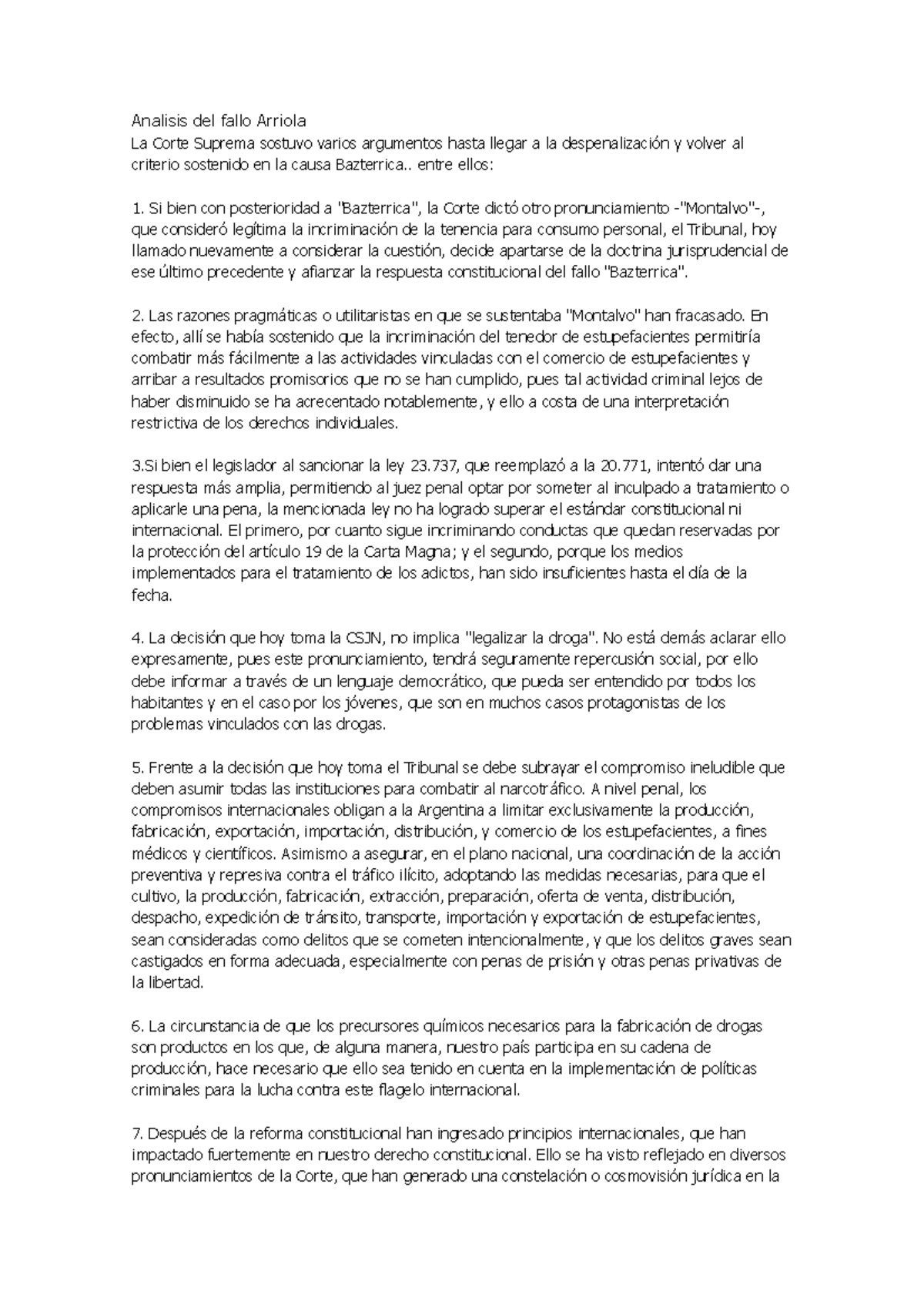 95471244 Analisis Del Fallo Arriola Derech Penal I Unlp Studocu