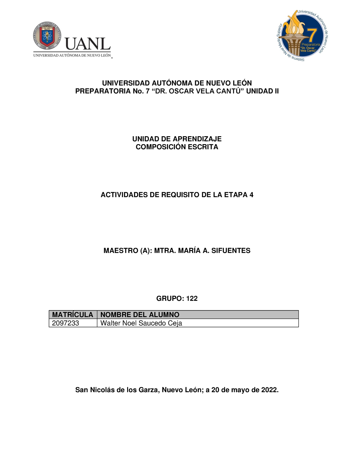 Actividad De Requisito Etapa 4 Universidad AutÓnoma De Nuevo LeÓn