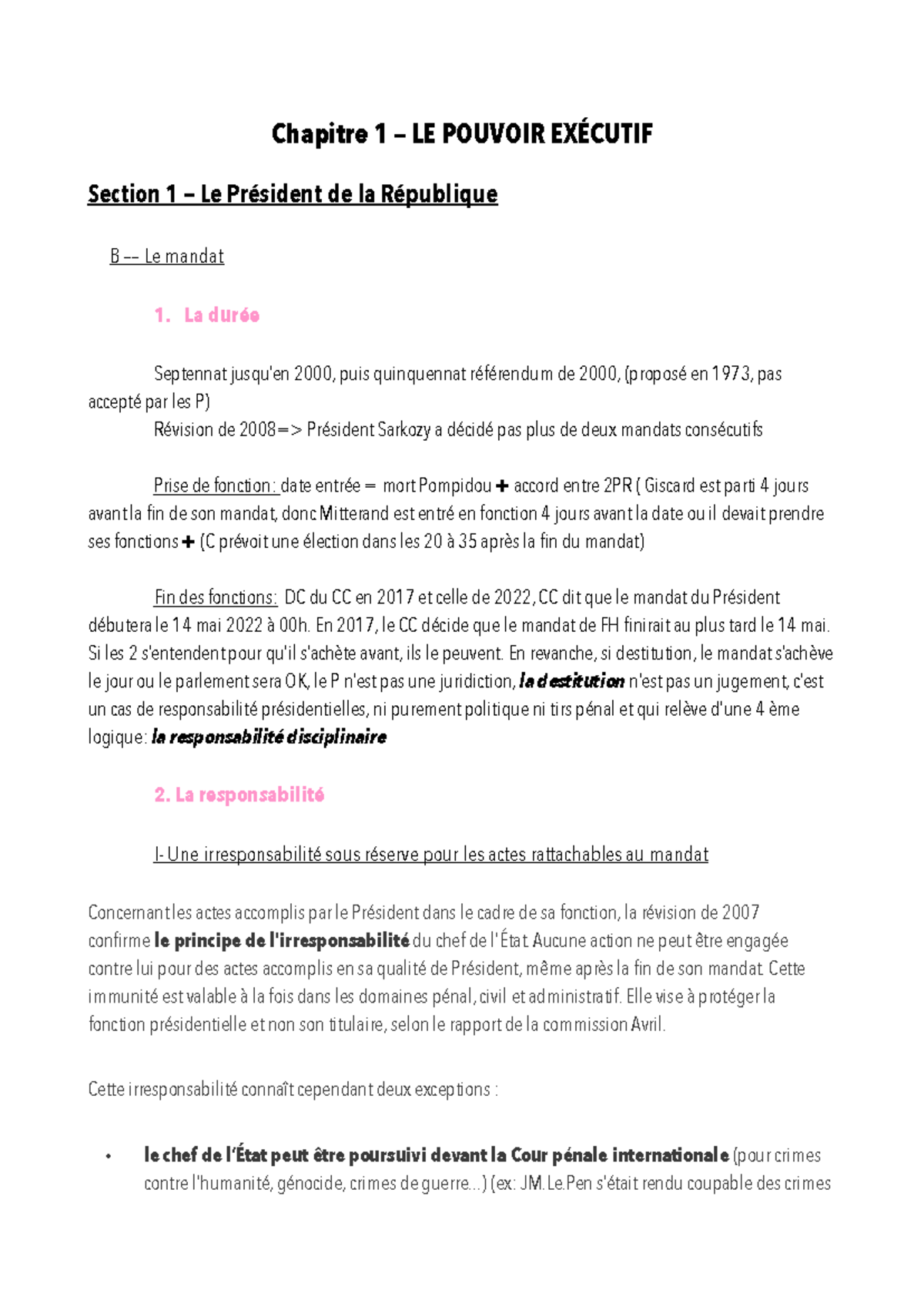 Fiche-Le pouvoir executif - Chapitre 1 — LE POUVOIR EXÉCUTIF Section 1 ...