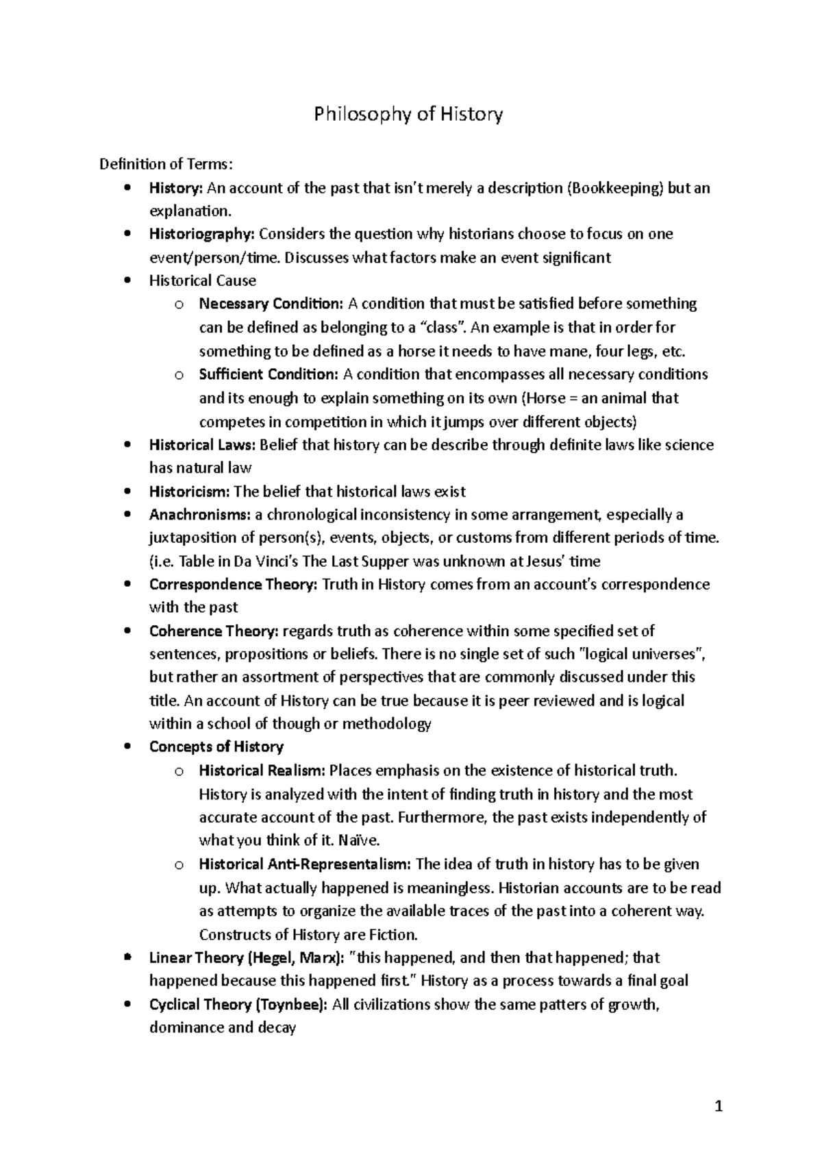 CWH Full Study Guide Philosophy of History Definition of Terms