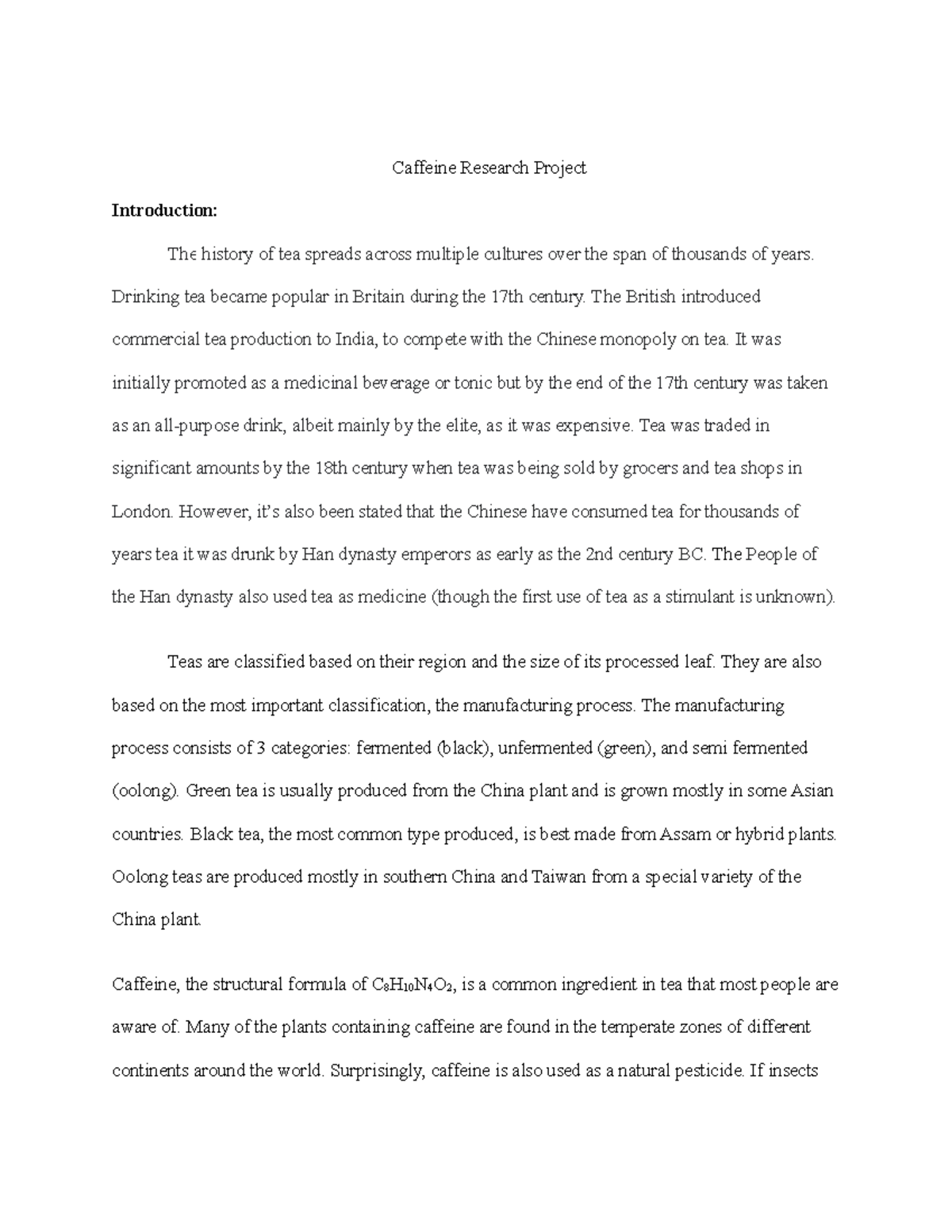 thesis for caffeine research paper