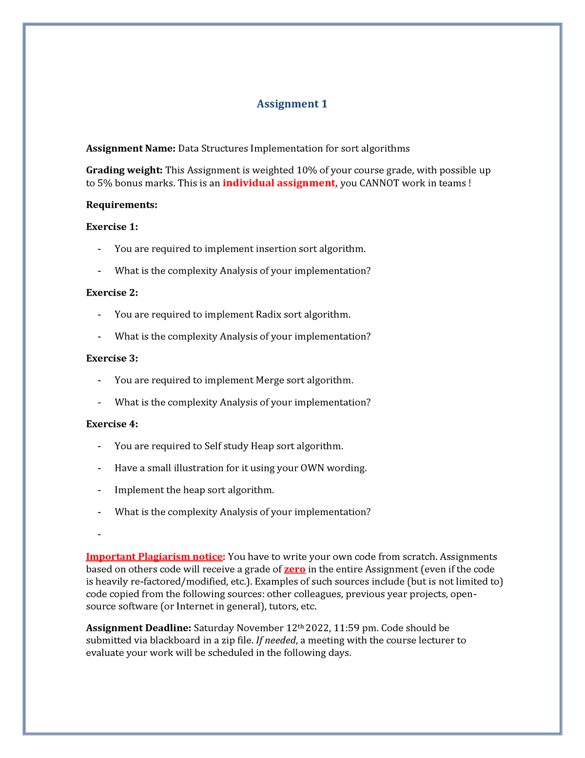 assignment for data structures and algorithms